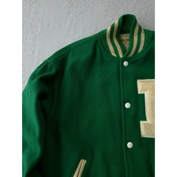 Vintage 1960s Holloway Green Wool Varsity Bomber Jacket USA Made 38 M - Picture 10 of 15